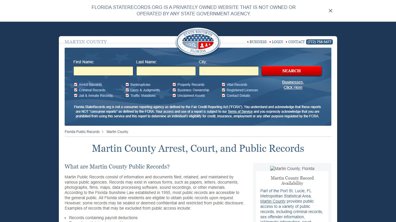 Martin County Arrest, Court, and Public Records